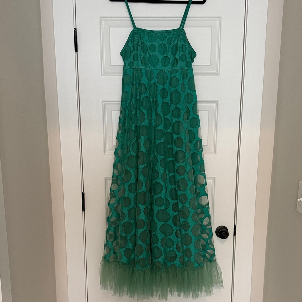 Anthropologie Green Polka Dot Midi Dress